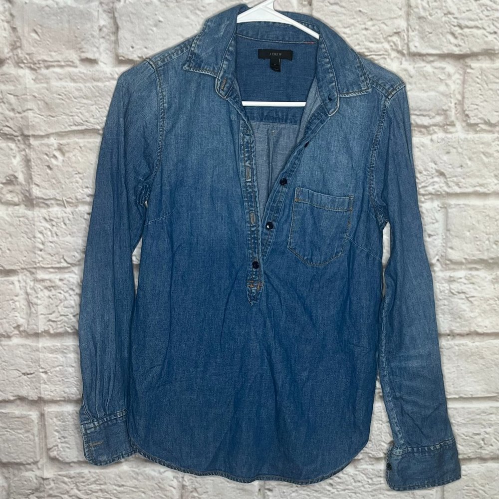 J. Crew Top Denim Long Sleeve Button Top Blue Womens Size 2